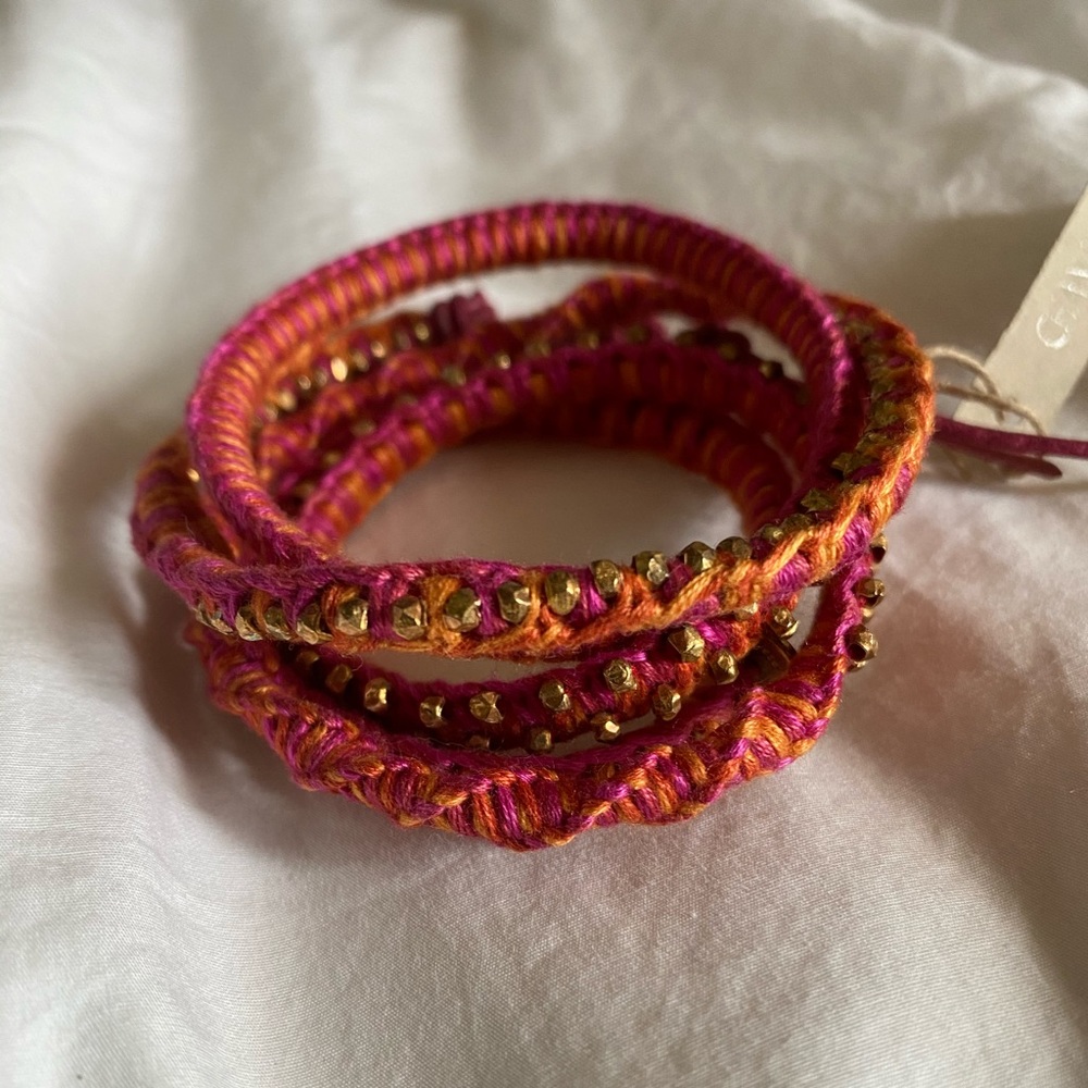 Chan Luu orange & pink bracelet with gold nuggets